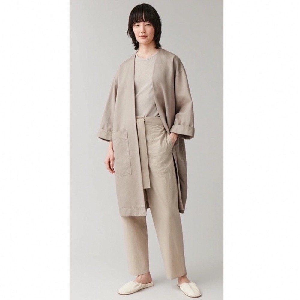 COS Womens Cotton Longline Kimono Wrap Coat Taupe Beige Size Small‎ Minimalist